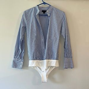 J. crew blue and white striped bodysuit blouse